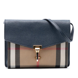 Burberry B Burberry Blue Navy Canvas Fabric Small Leather and House Check Derby Macken Crossbody Italy