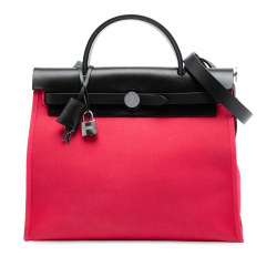 Hermès B Hermès Pink Strawberry with Black Canvas Fabric Toile Herbag Zip 31 France