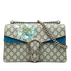 Gucci AB Gucci Brown Beige Coated Canvas Fabric Small GG Supreme Blooms Dionysus Shoulder Bag Italy