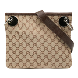 Gucci B Gucci Brown Beige Canvas Fabric GG Eclipse Crossbody Italy