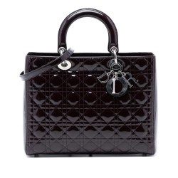 Christian Dior B Dior Purple Plum Patent Leather Leather Large Patent Cannage Lady Dior Italy