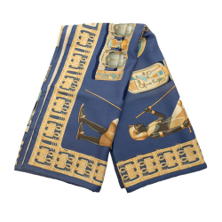 Hermès B Hermès Blue Silk Fabric Tutankhamun Scarf 90 France