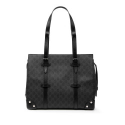 Gucci AB Gucci Black Coated Canvas Fabric GG Supreme Tote Italy