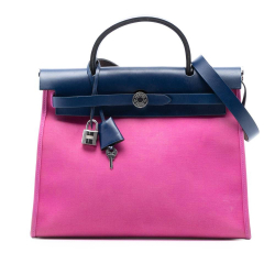Hermès B Hermès Pink Hot Pink with Blue Dark Blue Canvas Fabric Toile Herbag Zip 31 France