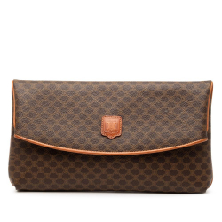 Celine B Celine Brown Coated Canvas Fabric Macadam Clutch Italy