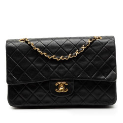 Chanel B Chanel Black Lambskin Leather Leather Medium Classic Lambskin Double Flap France