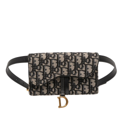 Christian Dior AB Dior Blue Navy Canvas Fabric Oblique Saddle Belt Bag Italy