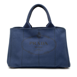 Prada B Prada Blue Dark Blue Canvas Fabric Canapa Logo Tote Italy