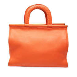 Bottega Veneta B Bottega Veneta Orange Calf Leather Intrecciato Frame Top Handle Bag Italy