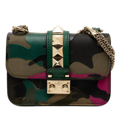 Valentino Green Mini Nappa and Canvas Camouflage Rockstud Glam Lock Crossbody Italy