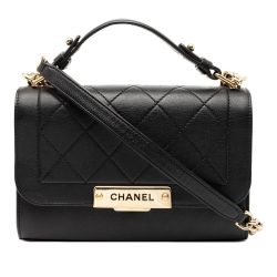 Chanel B Chanel Black Calf Leather Small Quilted Grained skin Label Click Flap Italy