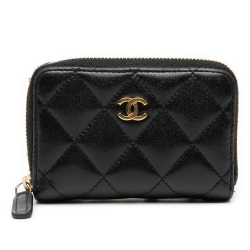 Chanel B Chanel Black Calf Leather CC Quilted skin Zipped Coin Purse Spain