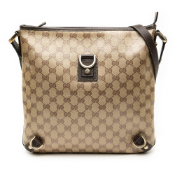 Gucci B Gucci Brown Coated Canvas Fabric GG Crystal Abbey D Ring Crossbody Italy