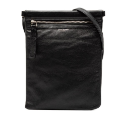Saint Laurent AB Saint Laurent Black Lambskin Leather Leather Antiqued Lambskin Sid Flat Crossbody Italy