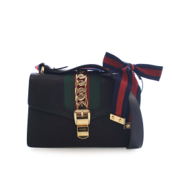 Gucci AB Gucci Black Calf Leather Small Sylvie Web Satchel Italy