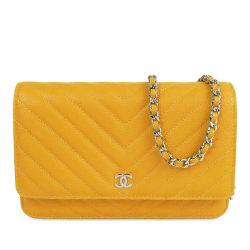 Chanel AB Chanel Yellow Caviar Leather Leather CC Chevron Caviar Wallet On Chain Italy