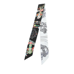Hermès AB Hermès Black with White Silk Fabric Brides de Gala en Fleurs Twilly Scarf France