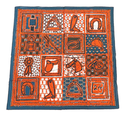 Hermès B Hermès Orange with Blue Cotton Fabric Le Boubou H Scarf Carre 65 France