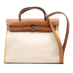 Hermès B Hermès Brown Beige Canvas Fabric Toile Herbag Zip 31 France