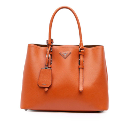 Prada B Prada Orange Saffiano Leather Medium Cuir Double Satchel Italy
