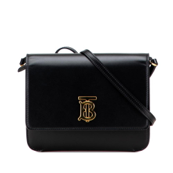 Burberry B Burberry Black Calf Leather Mini TB Monogram Flat Crossbody Italy