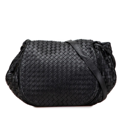 Bottega Veneta B Bottega Veneta Black Nappa Leather Leather Nappa Intrecciato Flap Crossbody Italy