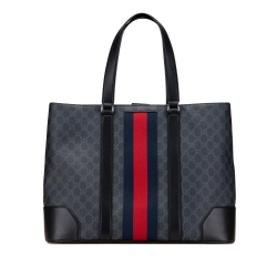Gucci AB Gucci Black Coated Canvas Fabric Large GG Supreme Web Tote Italy