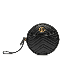 Gucci AB Gucci Black Calf Leather GG Marmont Matelasse Round Wristlet Clutch Italy