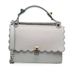 Fendi AB Fendi Gray Calf Leather Medium Scalloped Studded Kan I Satchel Italy