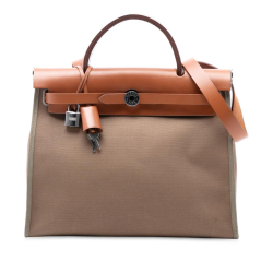 Hermès B Hermès Brown Light Brown Canvas Fabric Toile Herbag Zip 31 France