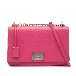 Prada AB Prada Pink Saffiano Leather Lux Lock Chain Flap Italy