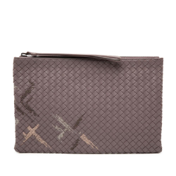 Bottega Veneta AB Bottega Veneta Brown Taupe Nappa Leather Leather Nappa Intrecciato Stitched Clutch Italy