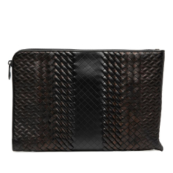 Bottega Veneta B Bottega Veneta Brown Dark Brown Nappa Leather Leather Nappa Intreccio Imperatore Zip Clutch Italy