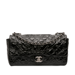 Chanel AB Chanel Black Patent Leather Leather Jumbo Patent Embossed Lucky Symbols Flap Italy