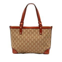 Gucci B Gucci Brown Beige Canvas Fabric GG Craft Tote Italy