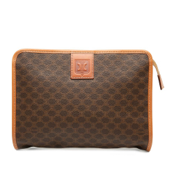 Celine B Celine Brown Coated Canvas Fabric Macadam Clutch Italy