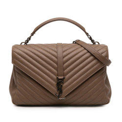Saint Laurent Brown Sheepskin Leather Leather Large Quilted Chevron Sheepskin College Satchel Italy
