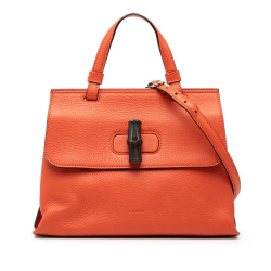 Gucci B Gucci Orange Dark Orange Calf Leather Small Bamboo Daily Satchel Italy