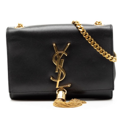 Saint Laurent B Saint Laurent Black Calf Leather Small Smooth skin Monogram Kate Tassel Crossbody Italy