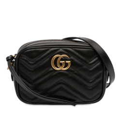 Gucci AB Gucci Black Calf Leather Mini GG Marmont Matelasse Crossbody Italy