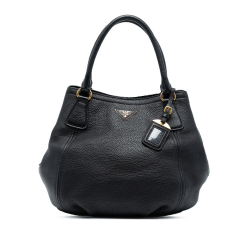 Prada AB Prada Black Calf Leather Vitello Daino Open Convertible Tote Italy