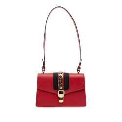 Gucci AB Gucci Red Calf Leather Small Sylvie Web Satchel Italy