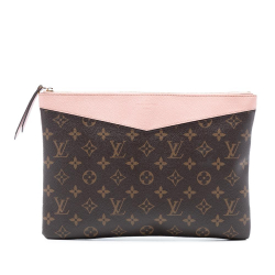 Louis Vuitton AB Louis Vuitton Brown with Pink Monogram Canvas Fabric Monogram Daily Pouch France