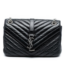 Saint Laurent B Saint Laurent Black Calf Leather Medium Crinkled skin Punk Chain Bag Italy