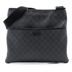 Gucci AB Gucci Black Coated Canvas Fabric GG Supreme Crossbody Italy