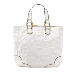 Gucci B Gucci White Calf Leather Bamboo Horsebit Tote Italy