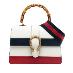 Gucci AB Gucci White Calf Leather Medium Bamboo Dionysus Web Satchel Italy