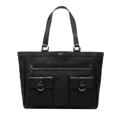 Gucci B Gucci Black Nylon Fabric GG Abbey D Ring Pocket Tote Italy