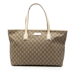Gucci B Gucci Brown Beige Coated Canvas Fabric GG Supreme Joy Tote Italy