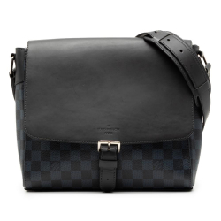 Louis Vuitton B Louis Vuitton Black with Blue Damier Canvas Fabric Damier Cobalt Newport Messenger PM France
